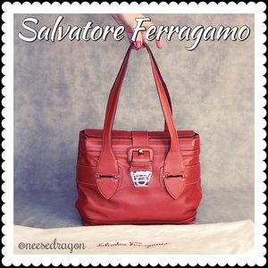 Salvatore Ferragamo VTG Satchel Red Orange…
